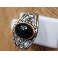 Echt zilveren ring met Onyx, maat 18