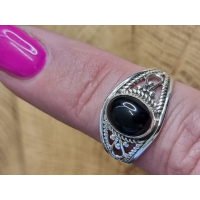 Echt zilveren ring met Onyx, maat 18