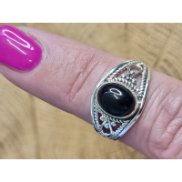 Echt zilveren ring met Onyx, maat 18