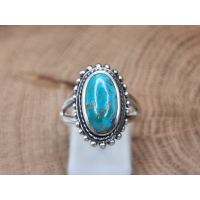 Echt zilveren ring met koper turquoise bloem. 