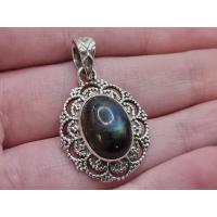 Echt zilveren Labradoriet hanger bloemvrom.