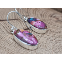 Echt zilveren oorbel hangers pink oyster turquoise.