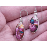 Echt zilveren oorbel hangers pink oyster turquoise.