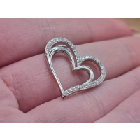 Echt zilveren hart hanger met strass steentjes. 