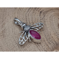 Echt zilveren Bij met robijn.