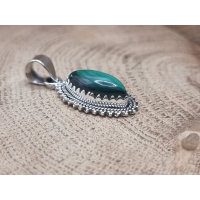 Echt zilveren malachiet hanger. 