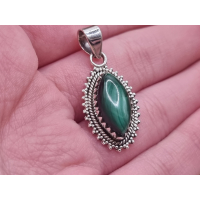 Echt zilveren malachiet hanger. 