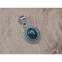 Echt zilveren Malachiet rond.