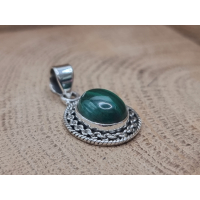 Echt zilveren Malachiet rond.