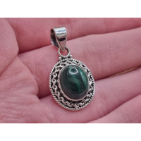 Echt zilveren Malachiet rond.