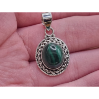 Echt zilveren Malachiet rond.