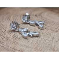 Echt zilveren oorbel stekers blaadjes met strass steentjes