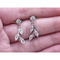 Echt zilveren oorbel stekers blaadjes met strass steentjes