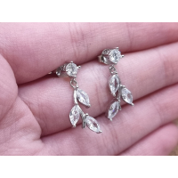 Echt zilveren oorbel stekers blaadjes met strass steentjes