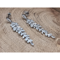 Echt zilveren oorbel hangers blaadjes met strass