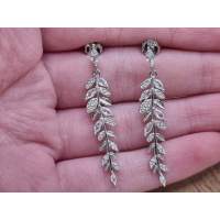 Echt zilveren oorbel hangers blaadjes met strass
