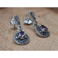 Echt zilveren oorbel hanger met amethist en Marcasiet