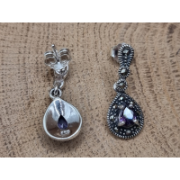 Echt zilveren oorbel hanger met amethist en Marcasiet