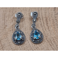 Echt zilveren oorbel hanger met Topaas en Marcasiet