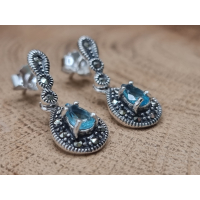 Echt zilveren oorbel hanger met Topaas en Marcasiet