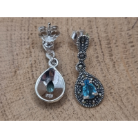 Echt zilveren oorbel hanger met Topaas en Marcasiet