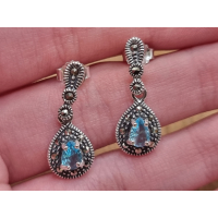 Echt zilveren oorbel hanger met Topaas en Marcasiet