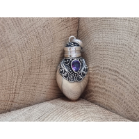 Echt zilveren as hanger/ kruikje / flesje. Met amethist