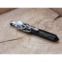Echt zilveren ketting hanger met gouden obsidiaan
