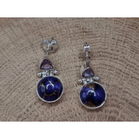 Echt zilveren oorbellen met paarse koper turkoois