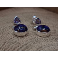 Echt zilveren oorbellen met paarse koper turkoois