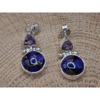 Echt zilveren oorbellen met paarse koper turkoois