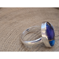 Echt zilveren ring met paarse Dahlia copper turkoois.