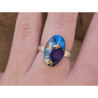 Echt zilveren ring met paarse Dahlia copper turkoois.