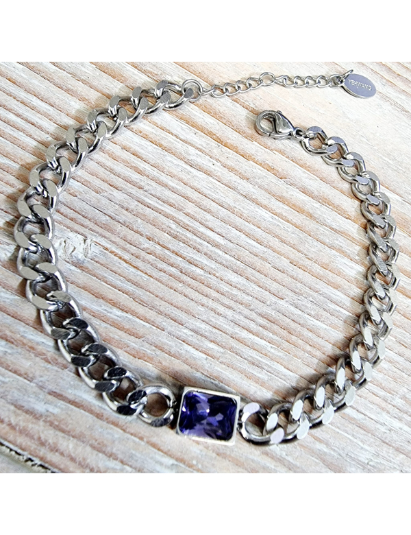 Armband stainless steel, Diamond in chain zilver. 