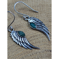 Echt zilveren oorbellen met Smaragd angel wings