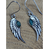 Echt zilveren oorbellen met Smaragd angel wings