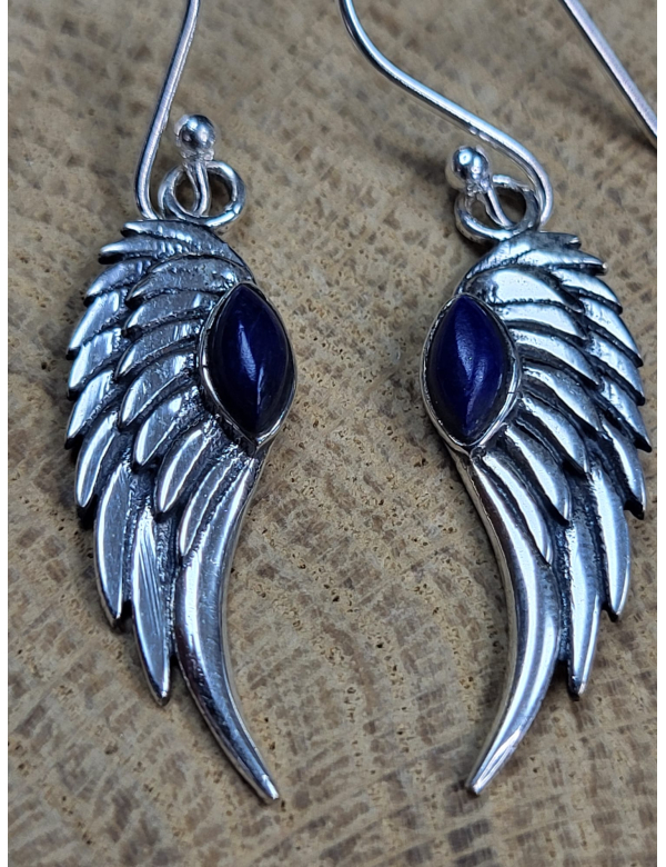 Echt zilveren oorbellen met Lapis Lazuli angel wings