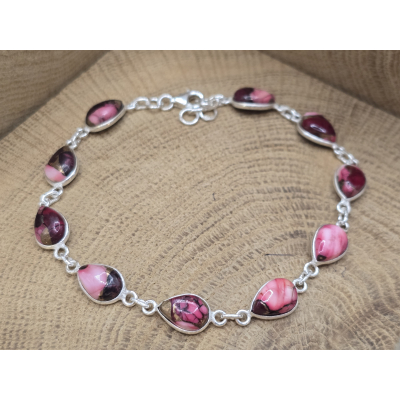 Echt zilveren armband roze Dahlia copper turkoois armband