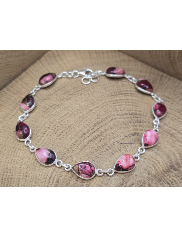 Echt zilveren armband roze Dahlia copper turkoois armband