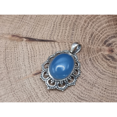 Echt zilveren blauwe chalcedoon hanger. 