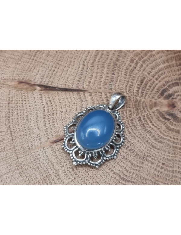 Echt zilveren blauwe chalcedoon hanger. 