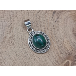 Echt zilveren Malachiet rond.