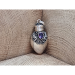 Echt zilveren as hanger/ kruikje / flesje. Met amethist