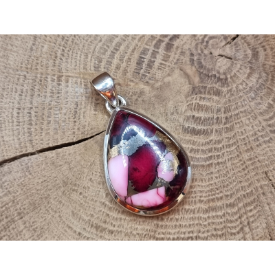 Echt zilveren roze Dahlia copper turkoois druppelhanger