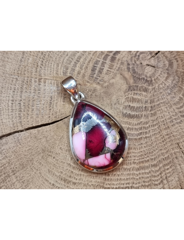 Echt zilveren roze Dahlia copper turkoois druppelhanger