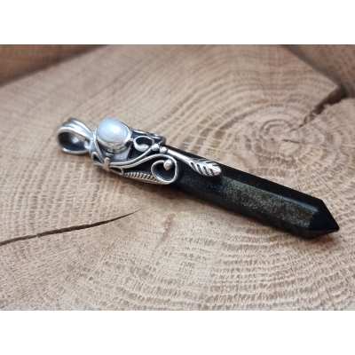 Echt zilveren ketting hanger met gouden obsidiaan