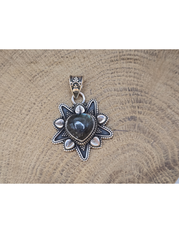 Echt zilveren labradoriet ketting hanger