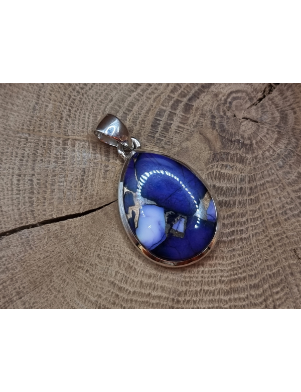 Echt zilveren hanger met paarse Dahlia copper turkoois.