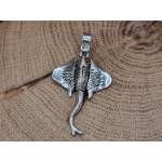 Echt zilveren bewegende Manta Rog hanger. 