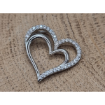 Echt zilveren hart hanger met strass steentjes. 